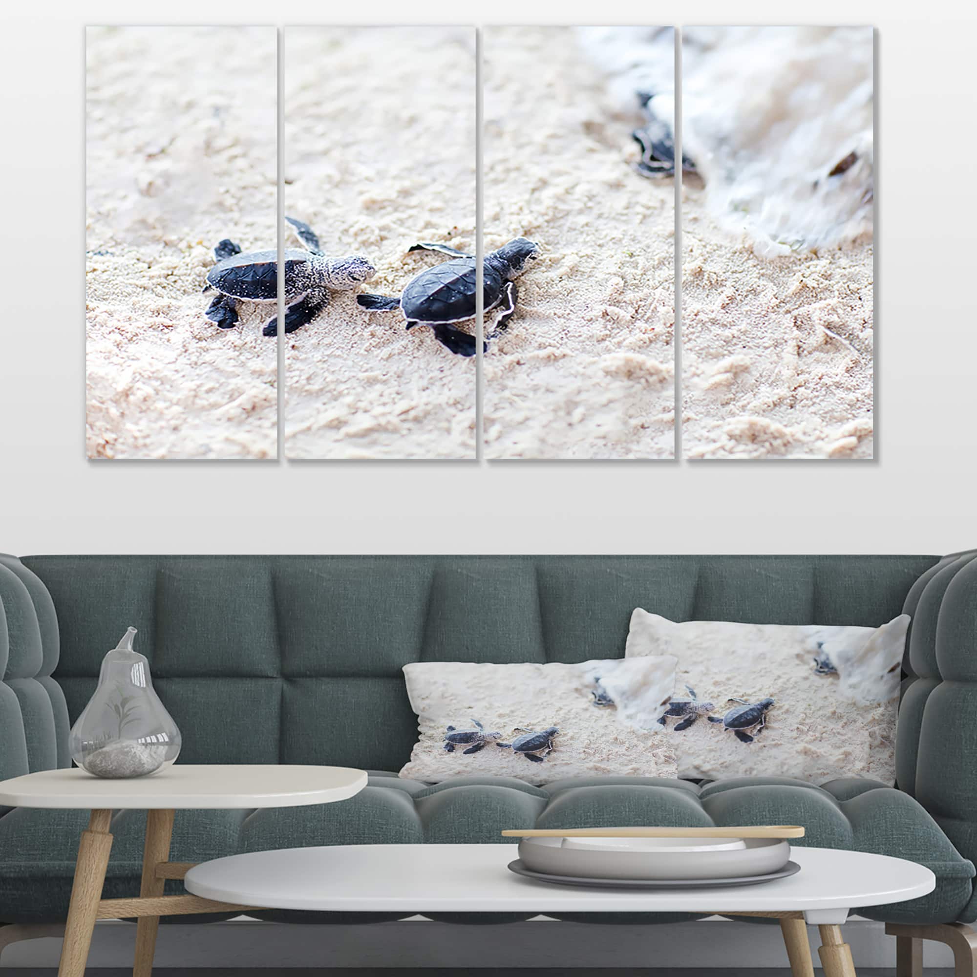 Designart - Baby Green Turtles on Sand